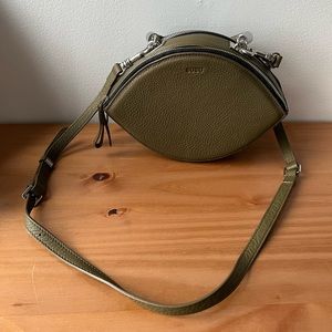 Susu Kiss Circle Shape Leather Crossbody Bag Olive Green, New, Never Used